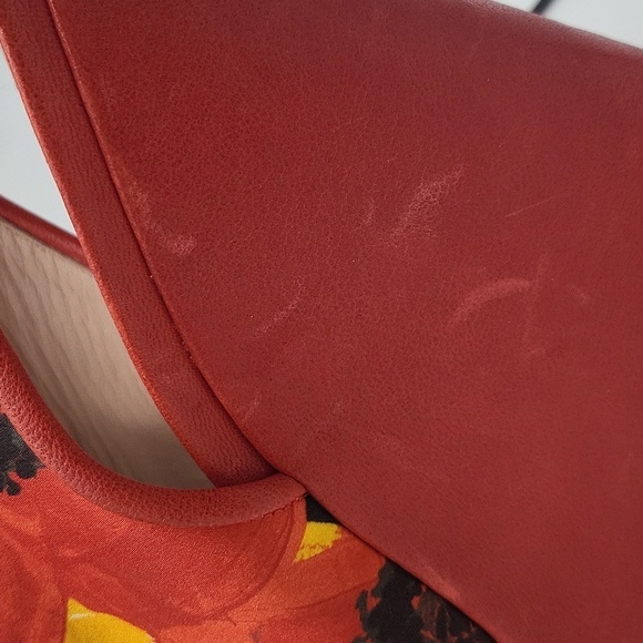 1053- Stuart Weitzman Red Floral Lace-Up Platform Wedge Heels Size 9 - Picture 15 of 17